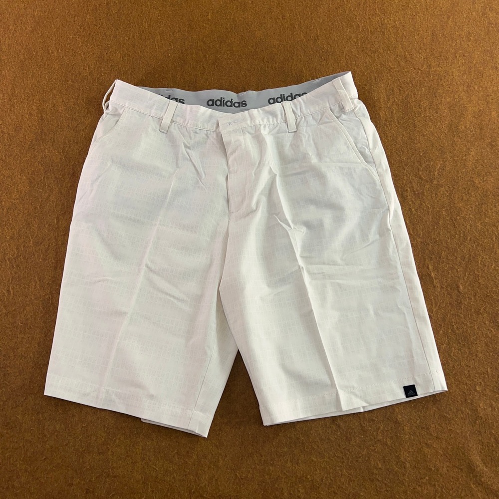 Adidas Mens 35 White Grid Pattern Performance Stretch Golf Shorts
